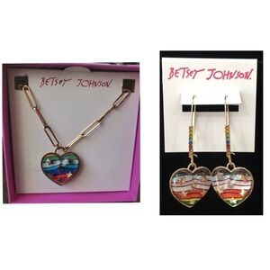 BETSEY JOHNSON SET Valentine Rainbow Heart Stars Necklace & Earrings PRIDE NWT